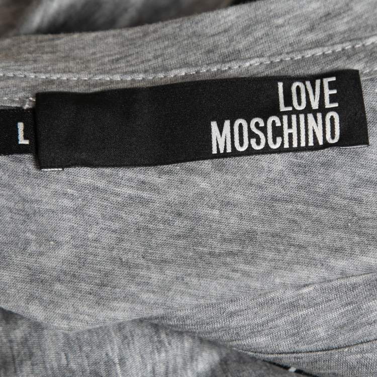 Pre Owned Love Moschino Grey Shield Print Cotton Crew Neck T-Shirt L
