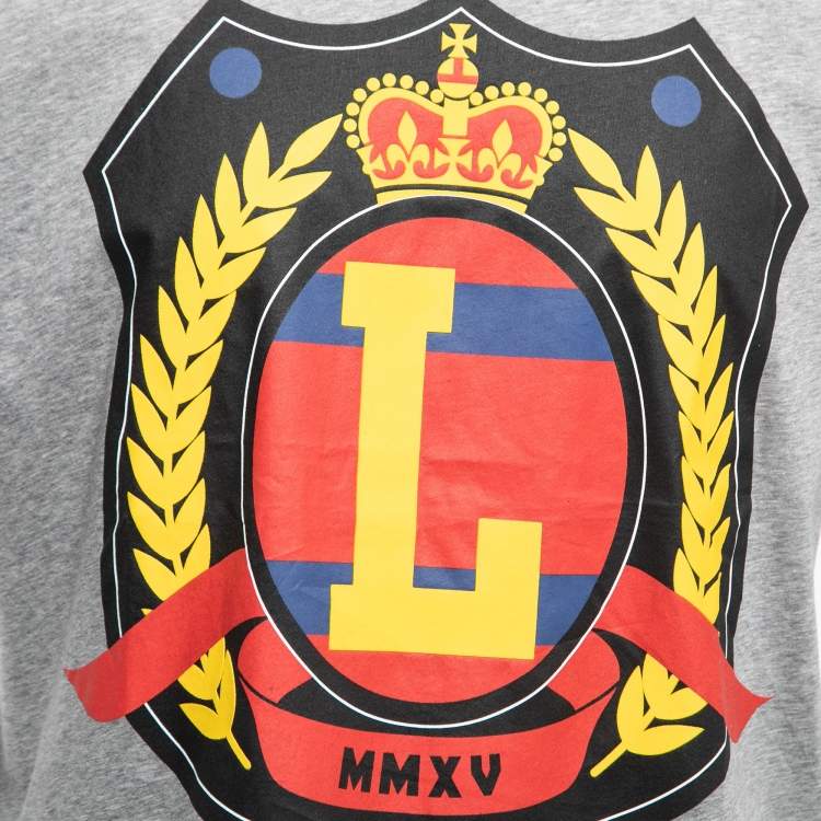 Pre Owned Love Moschino Grey Shield Print Cotton Crew Neck T-Shirt L