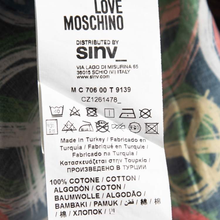 Pre Owned Love Moschino Multicolor Peace Sign Printed Cotton Button Front Shirt M