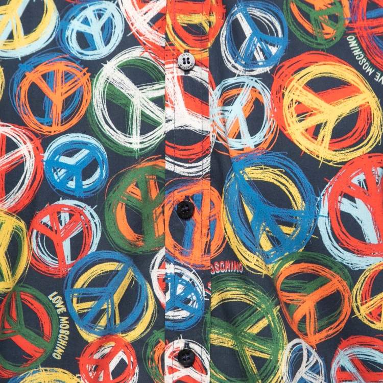 Pre Owned Love Moschino Multicolor Peace Sign Printed Cotton Button Front Shirt M