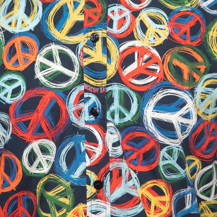 Pre Owned Love Moschino Multicolor Peace Print Cotton Long Sleeve Shirt S