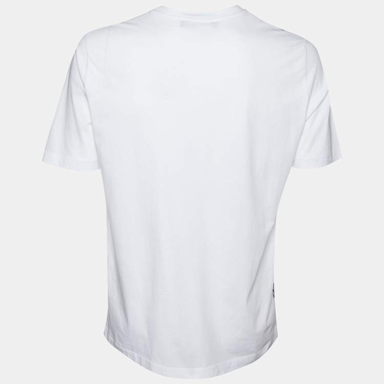 Pre Owned Love Moschino White Printed Cotton Knit Crewneck T-Shirt L