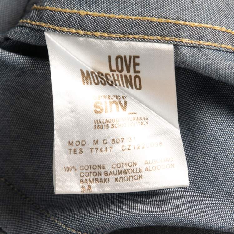 Pre Owned Love Moschino Blue Printed Cotton Full Sleeve Shirt L