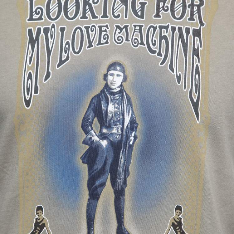 Pre Owned Love Moschino Khaki Green Graphic Print Cotton Long Sleeve T-Shirt M