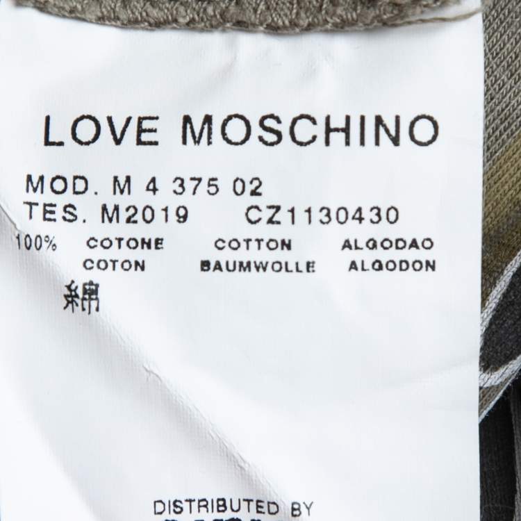 Pre Owned Love Moschino Khaki Green Graphic Print Cotton Long Sleeve T-Shirt M