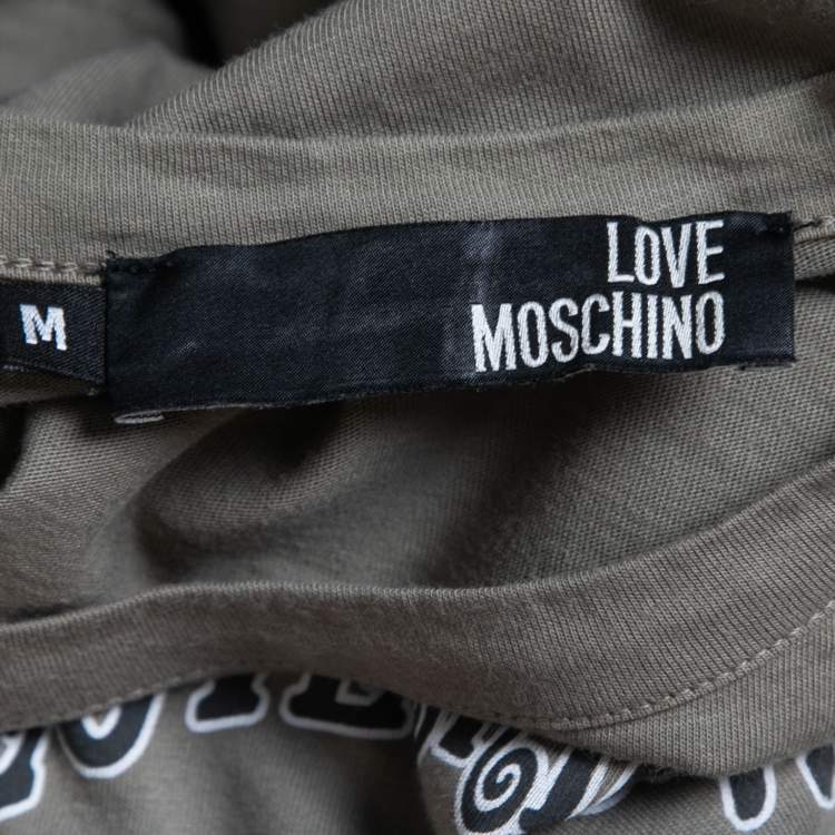 Pre Owned Love Moschino Khaki Green Graphic Print Cotton Long Sleeve T-Shirt M