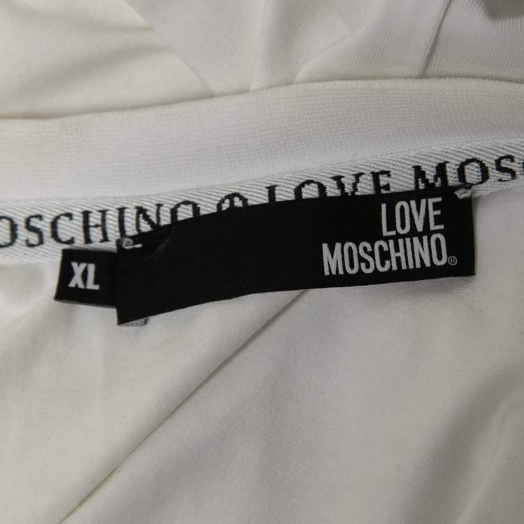 Pre Owned Love Moschino White Logo Embossed Cotton Knit T-Shirt XL