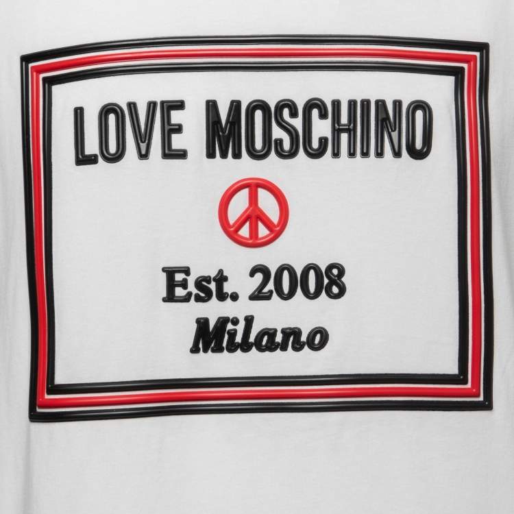 Pre Owned Love Moschino White Logo Embossed Cotton Knit T-Shirt XL