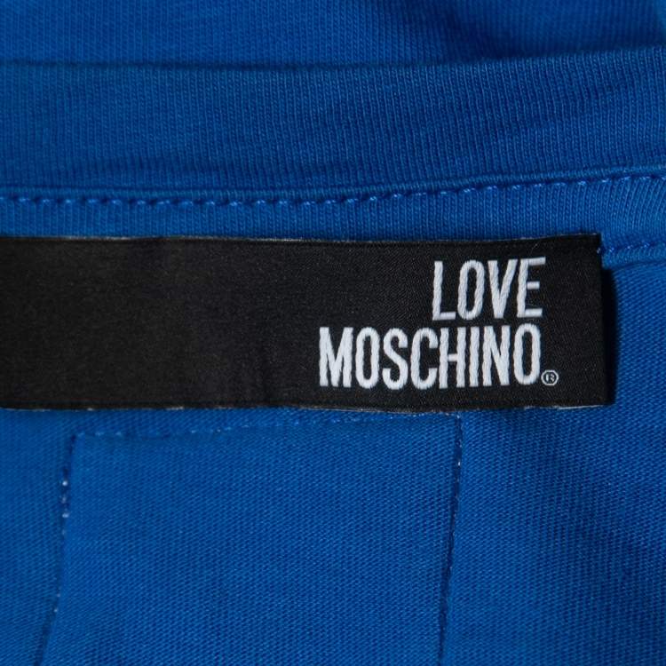 Pre Owned Love Moschino Blue Logo Print Cotton Crew Neck T-Shirt L