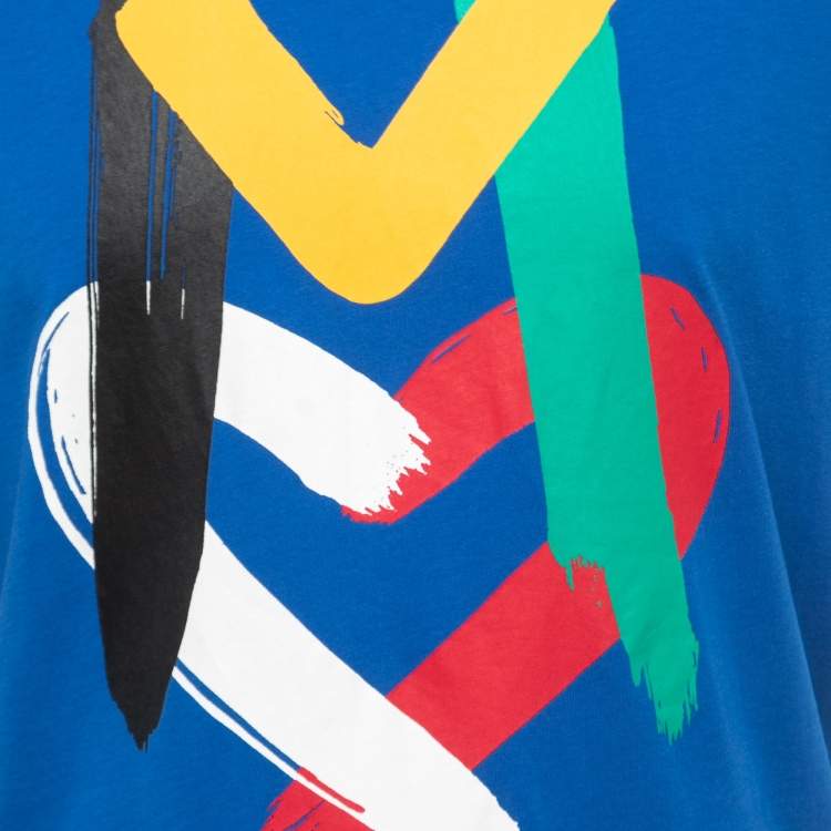 Pre Owned Love Moschino Blue Logo Print Cotton Crew Neck T-Shirt L