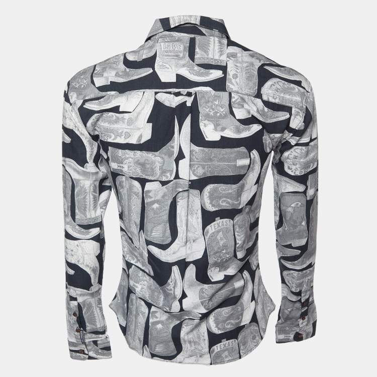 Pre Owned Love Moschino Grey Boots Print Poplin Shirt XL