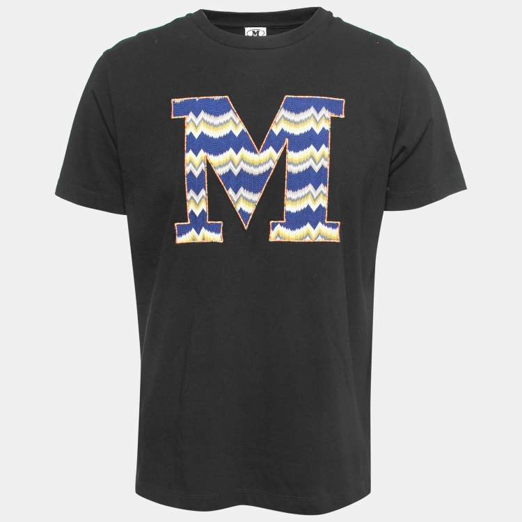 Pre Owned M Missoni Limited Black Cotton M Patterned Knit Detail Half Sleeve T-Shirt M