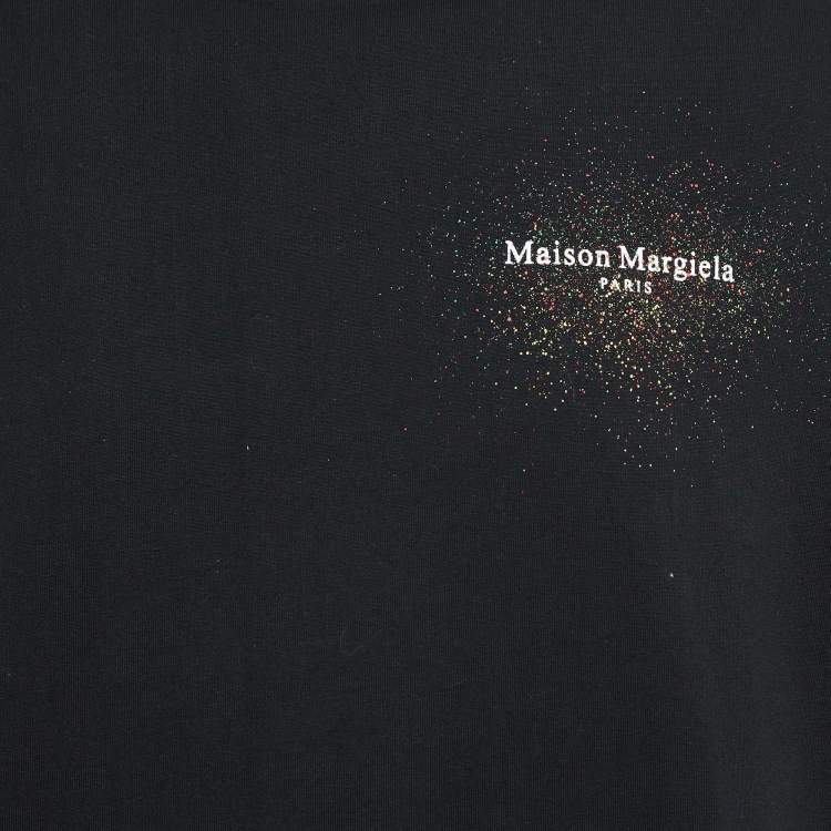 Pre Owned Maison Martin Margiela Black Printed Cotton Crew Neck T-Shirt XL