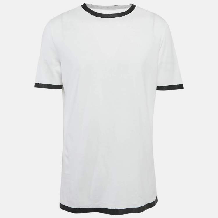 Pre Owned Maison Martin Margiela White Contrast Print Jersey Crew Neck-T-Shirt XL