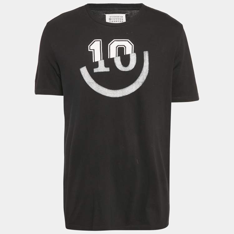 Pre Owned Maison Martin Margiela Black Printed Jersey Crewneck T-Shirt XL