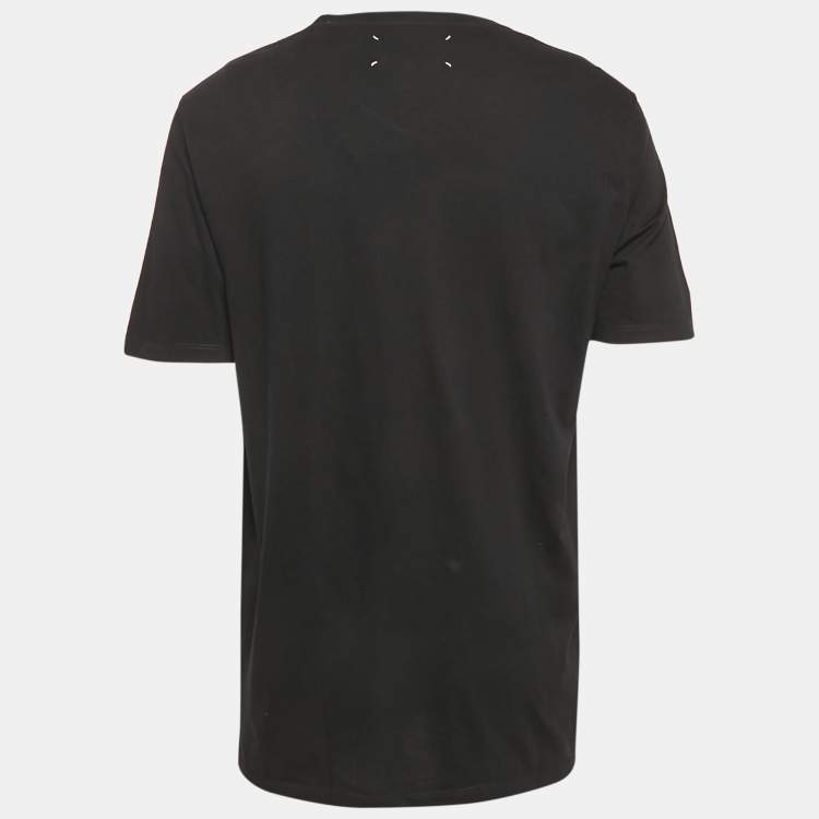Pre Owned Maison Martin Margiela Black Printed Jersey Crewneck T-Shirt XL
