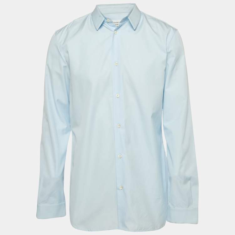 Pre Owned Maison Martin Margiela Blue Tulle Trim Collar Cotton Shirt XXL