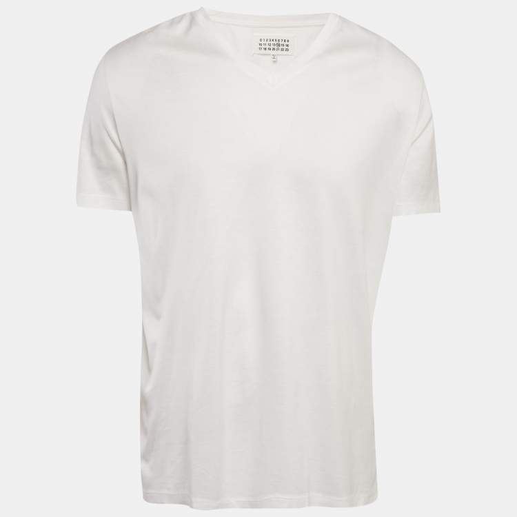 Pre Owned Maison Martin Margiela White Jersey V-Neck Slim Fit T-Shirt XL