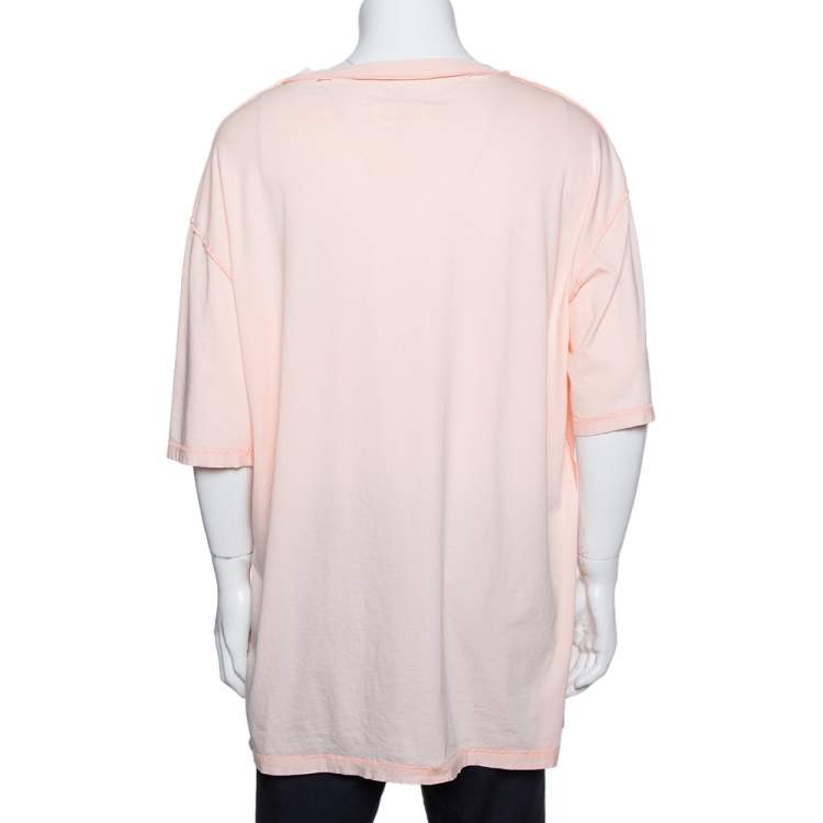 Pre Owned Maison Martin Margiela Baby Pink M Logo Print Cotton Oversized Distressed T-Shirt M