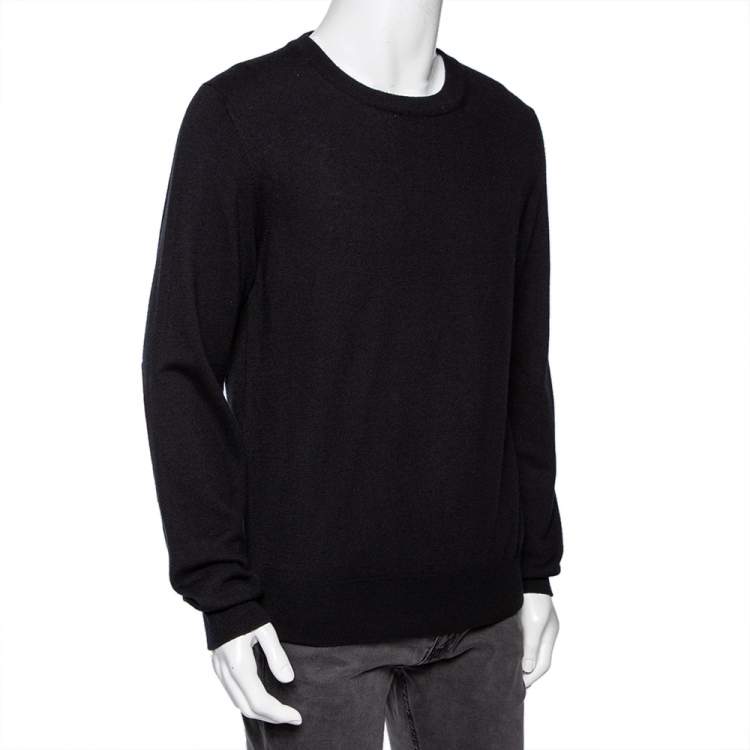 Pre Owned Maison Martin Margiela Black Wool Suede Patch Detailed Jumper L 