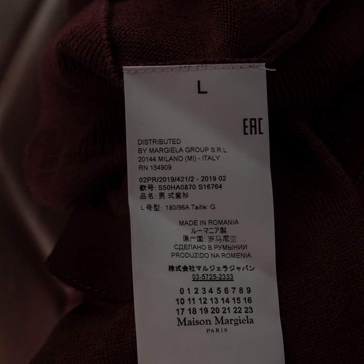 Pre Owned Maison Martin Margiela Burgundy Knit Suede Patch Detailed Jumper L