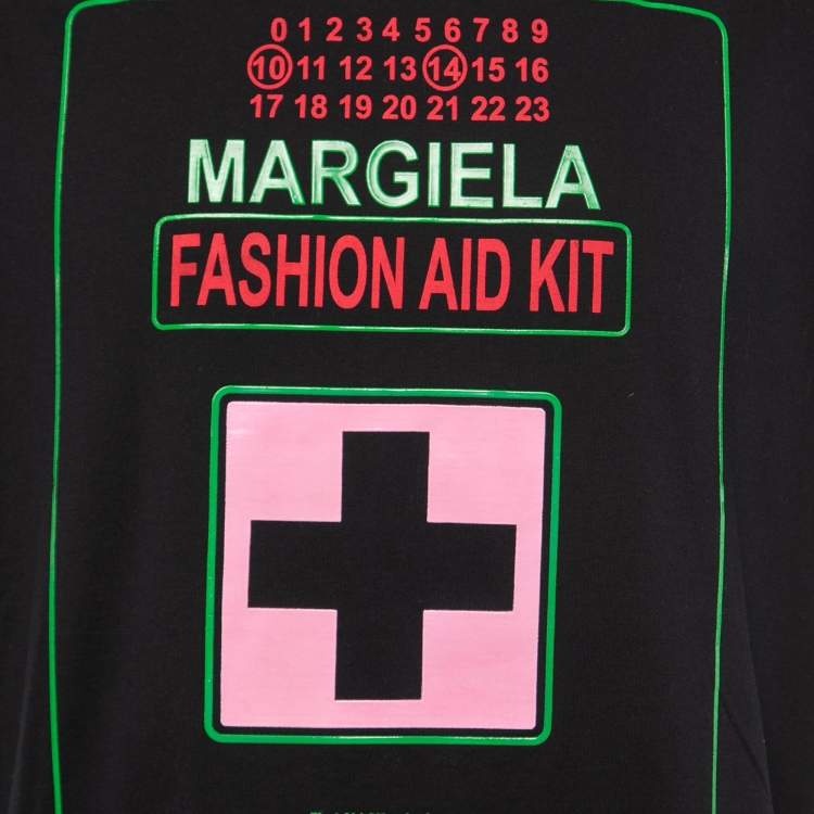 Pre Owned Maison Martin Margiela Black Printed Cotton Half Sleeve T-Shirt M