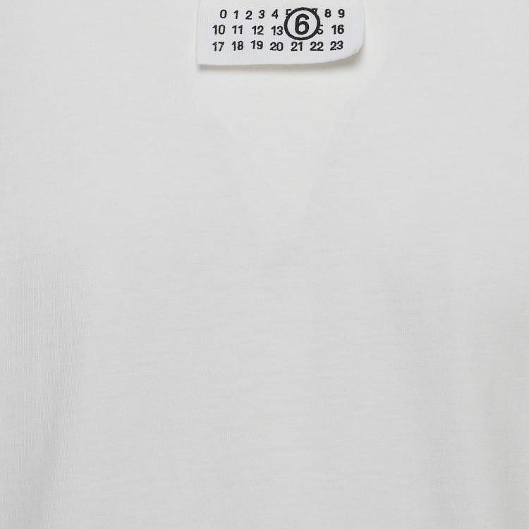 Pre Owned Maison Martin Margiela White Cotton Numbers Patch Half Sleeve T-Shirt L