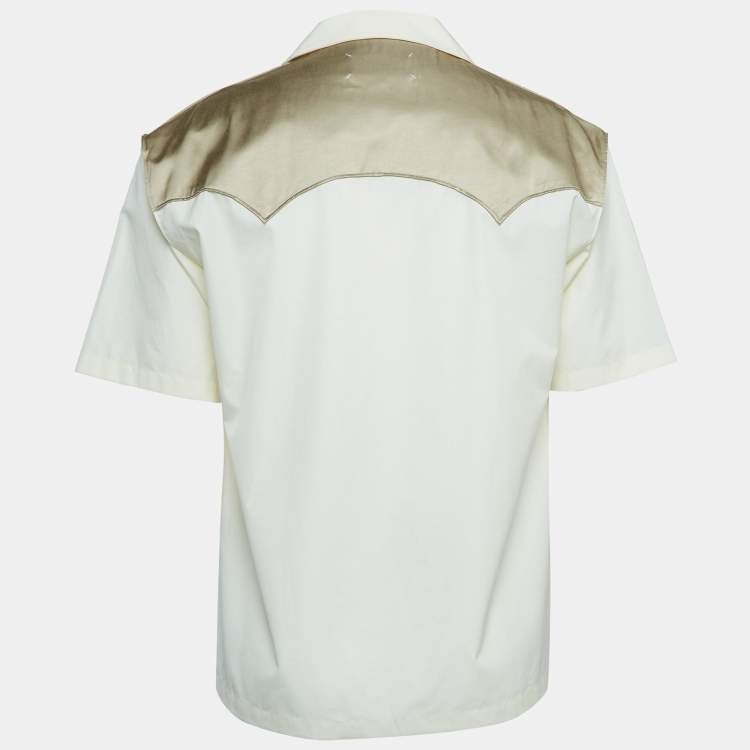Pre Owned Maison Martin Margiela Beige Satin Trim Yoke Cotton Short Sleeve Shirt XL