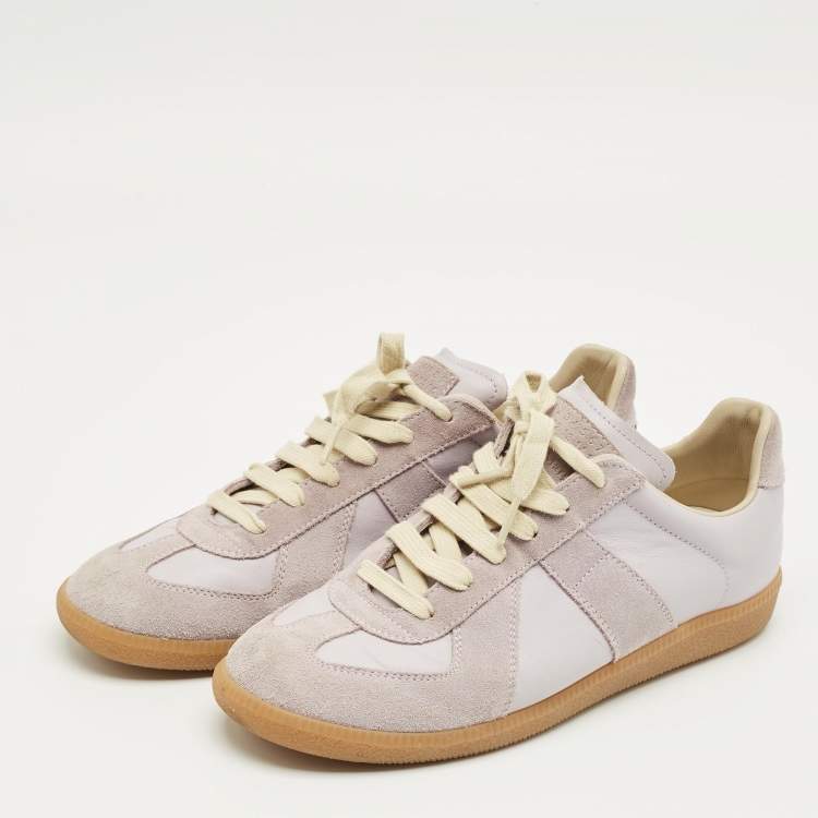 Pre Owned Maison Martin Margiela Purple Leather and Suede Replica Lace Up Sneakers Size 42