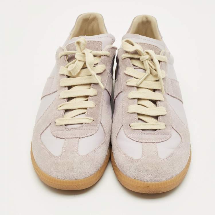 Pre Owned Maison Martin Margiela Purple Leather and Suede Replica Lace Up Sneakers Size 42