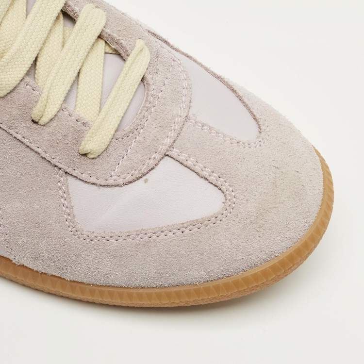 Pre Owned Maison Martin Margiela Purple Leather and Suede Replica Lace Up Sneakers Size 42