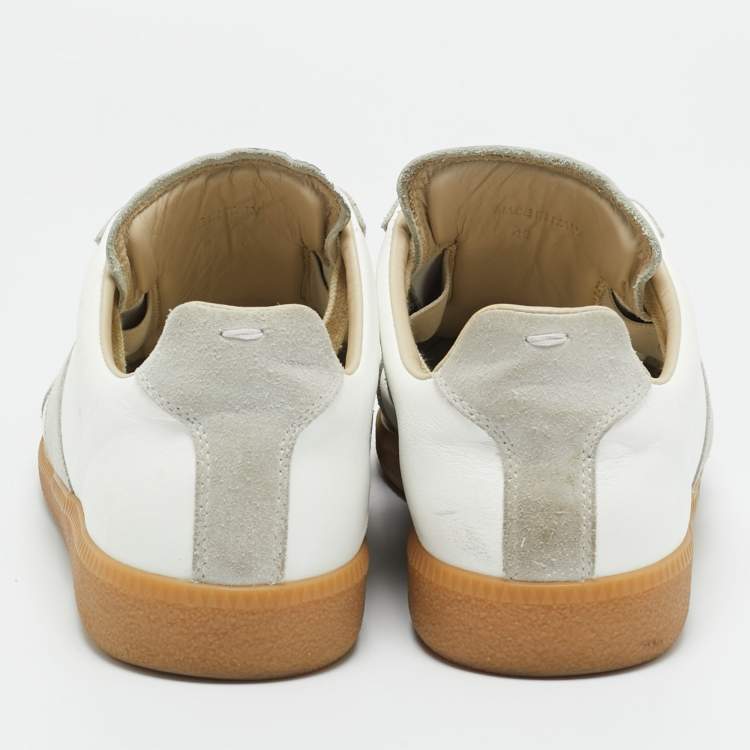 Pre Owned Maison Martin Margiela White/Grey Leather and Suede Replica Lace Up Sneakers Size 42