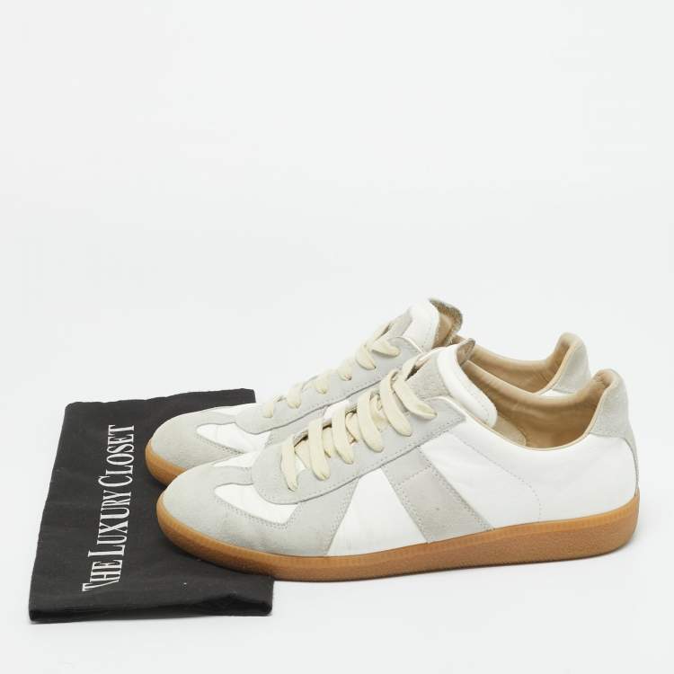 Pre Owned Maison Martin Margiela White/Grey Leather and Suede Replica Lace Up Sneakers Size 42