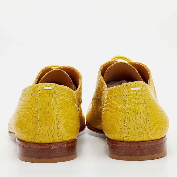 Pre Owned Maison Martin Margiela Yellow Lizard Embossed Leather Lace Up Derby Size 39