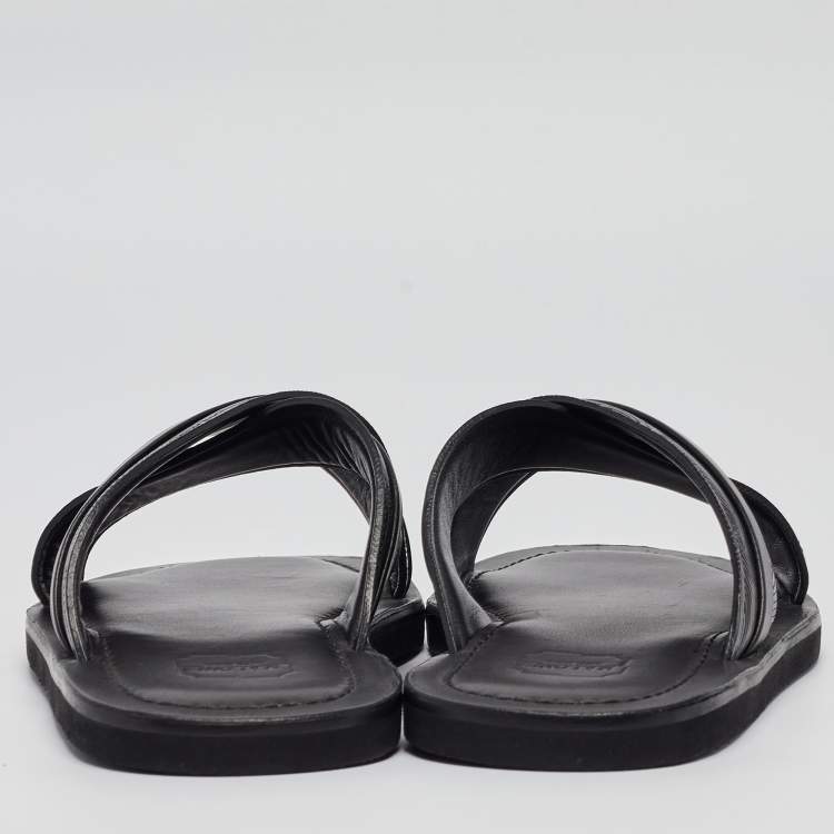 Pre Owned Malone Souliers Black Textured Leather Slides Size 43