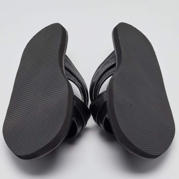 Pre Owned Malone Souliers Black Textured Leather Slides Size 43