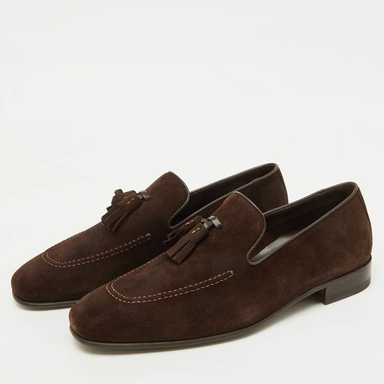 Pre Owned Manolo Blahnik Brown Suede Chester Tassel Loafers Size 40