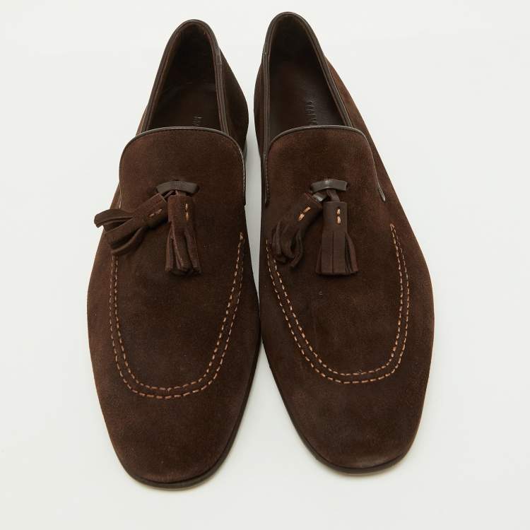 Pre Owned Manolo Blahnik Brown Suede Chester Tassel Loafers Size 40