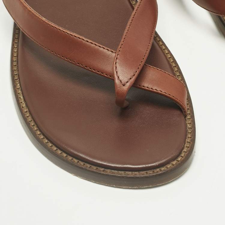 Pre Owned Manolo Blahnik Brown Leather Crisscross Flat Slide Size 41