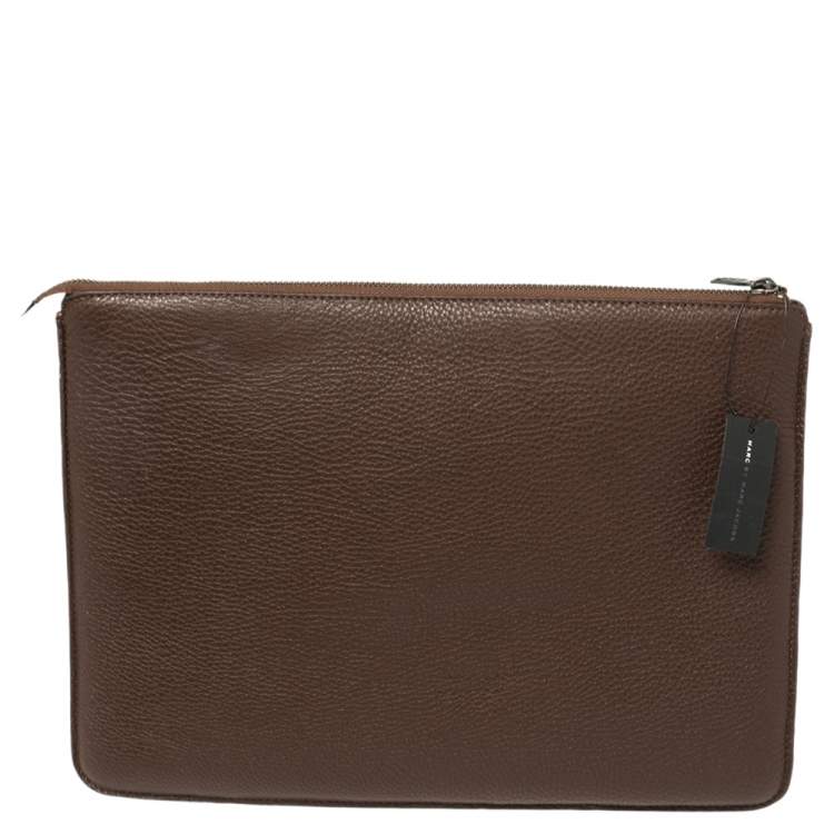 Pre Owned Marc by Marc Jacobs Brown Pebbled Leather Laptop Zip Case