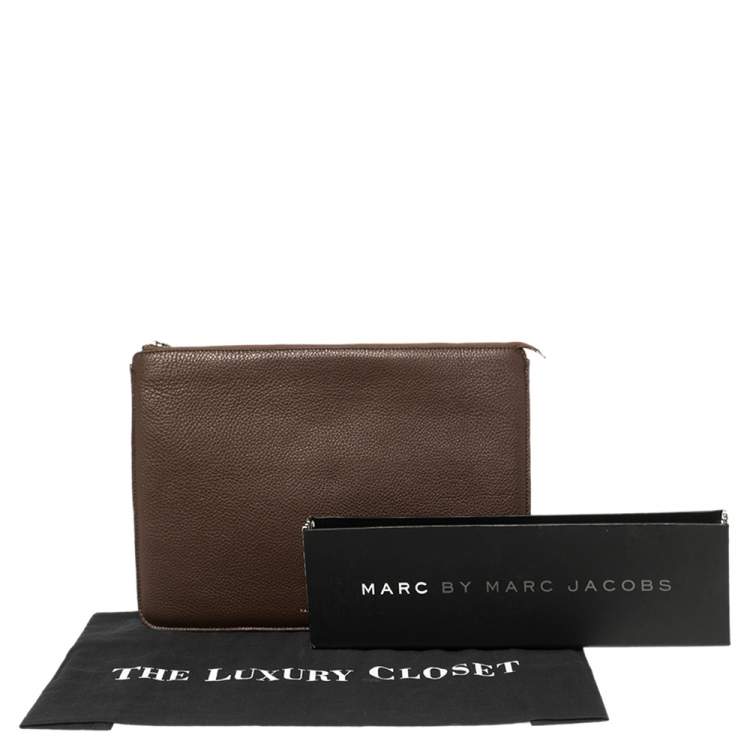Pre Owned Marc by Marc Jacobs Brown Pebbled Leather Laptop Zip Case