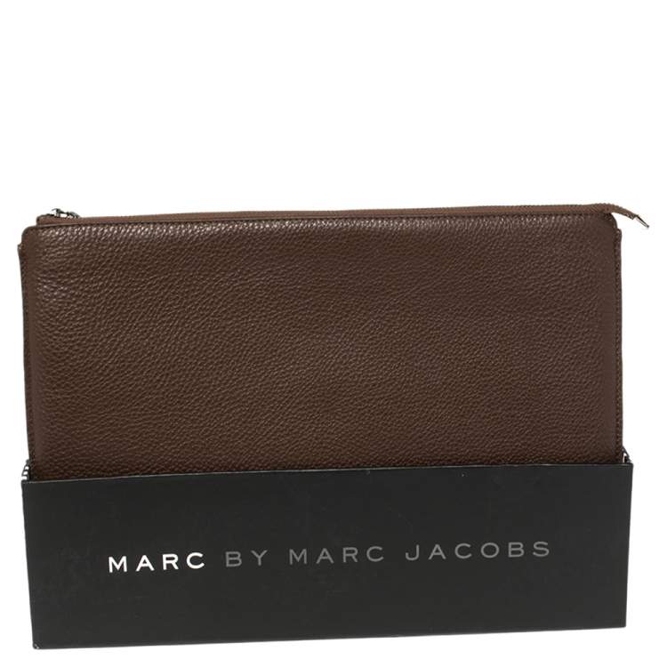 Pre Owned Marc by Marc Jacobs Brown Pebbled Leather Laptop Zip Case