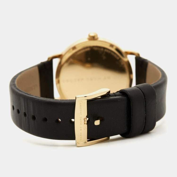 Pre Owned Marc by Marc Jacobs Gold Plated Stainless Steel Leather MBM8651 Unisex Wristwatch 38 mm