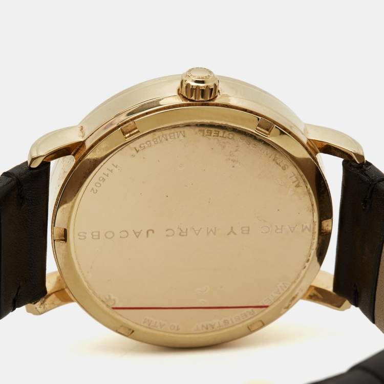 Pre Owned Marc by Marc Jacobs Gold Plated Stainless Steel Leather MBM8651 Unisex Wristwatch 38 mm