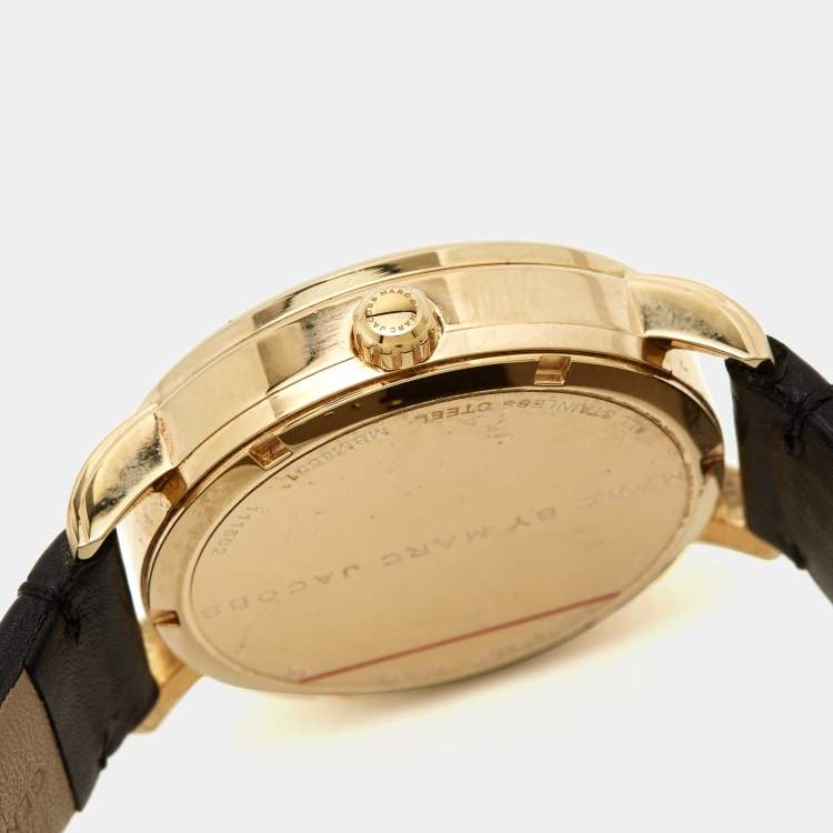 Pre Owned Marc by Marc Jacobs Gold Plated Stainless Steel Leather MBM8651 Unisex Wristwatch 38 mm