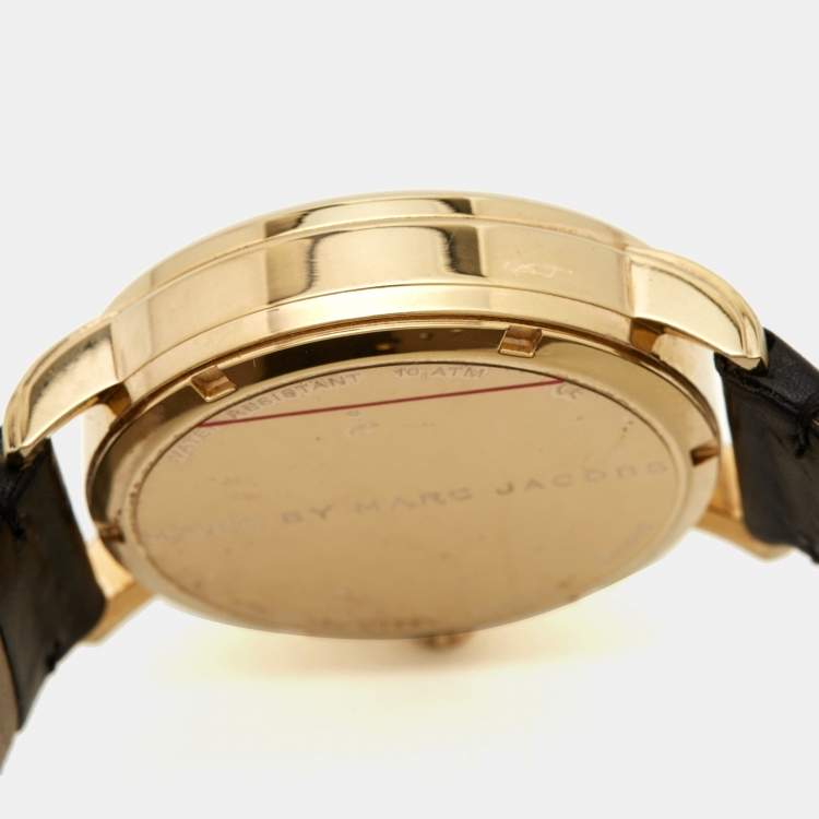 Pre Owned Marc by Marc Jacobs Gold Plated Stainless Steel Leather MBM8651 Unisex Wristwatch 38 mm