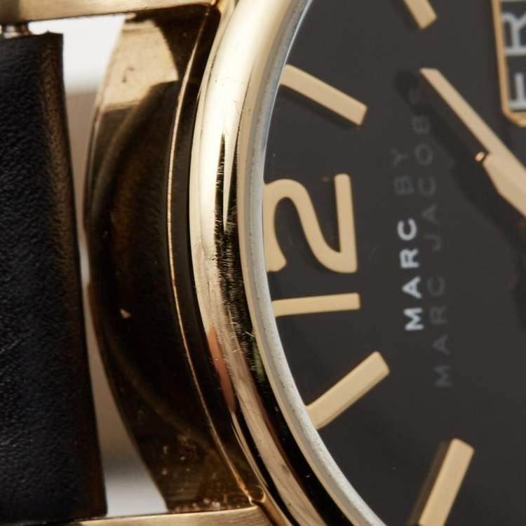 Pre Owned Marc by Marc Jacobs Gold Plated Stainless Steel Leather MBM8651 Unisex Wristwatch 38 mm