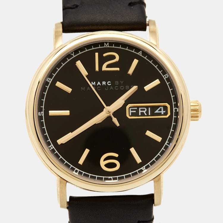 Pre Owned Marc by Marc Jacobs Gold Plated Stainless Steel Leather MBM8651 Unisex Wristwatch 38 mm