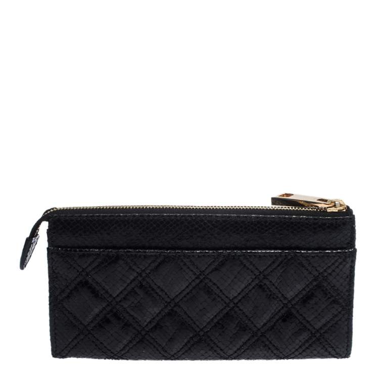 Pre Owned Marc Jacobs Black Python Embossed Leather Double Pocket Zip Wallet