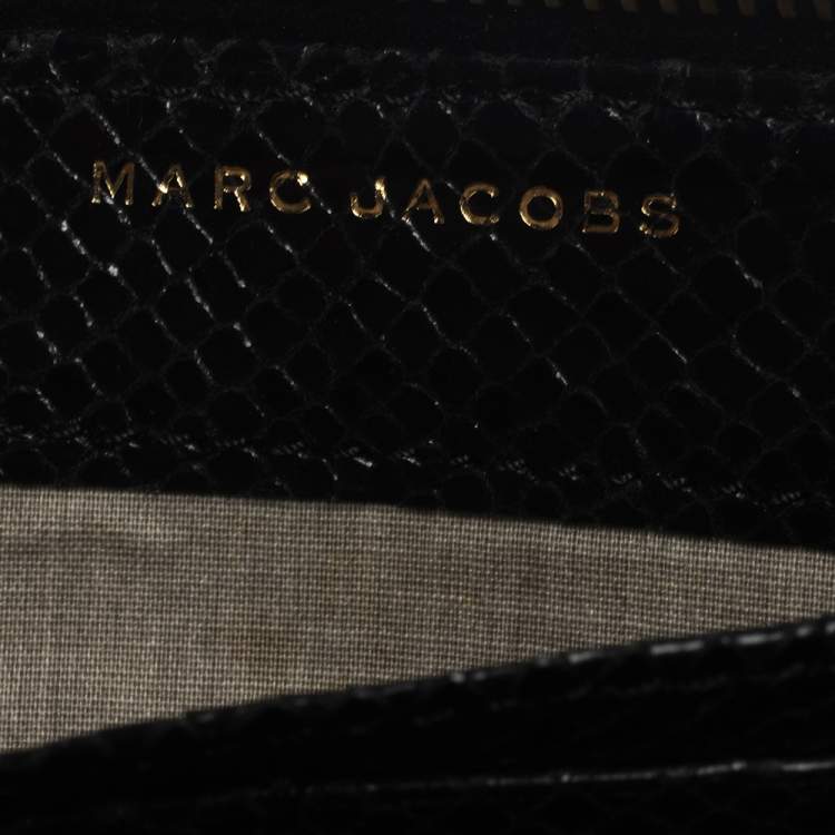 Pre Owned Marc Jacobs Black Python Embossed Leather Double Pocket Zip Wallet